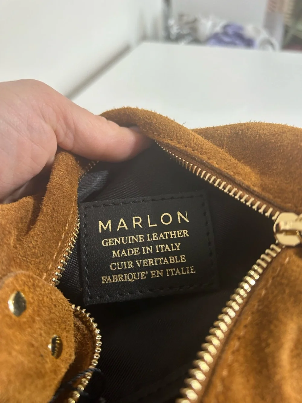 NWT Marlon Made in Italy Suede Hobo Bucket Bag Crossbody with Fringe Trim